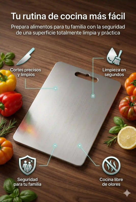 Tabla en Acero Inoxidable 30x40 cm con Borde de Seguridad